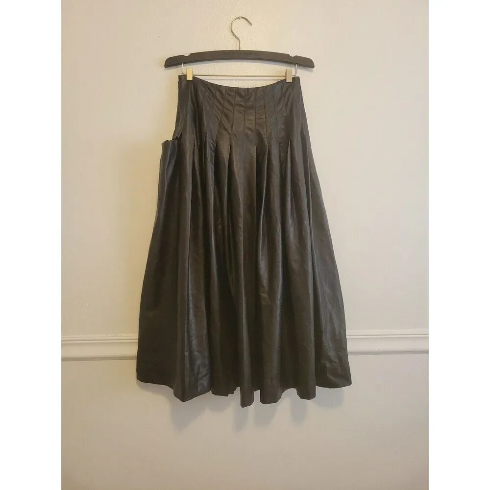 RTR sz 34 /2 Altuzarra tullia solid black faux leather pleated side button skirt